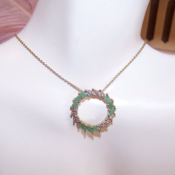 ROSS SIMONS Sterling Silver Vermeil Emerald Diamond Eternity Pendant w/16" Chain - Picture 7 of 9